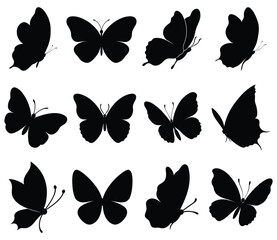 set of butterfly silhouettes. isolated vector on white background.