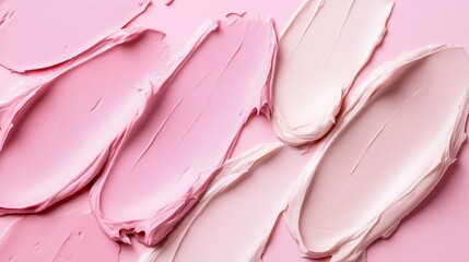 Poster - Smooth layers of pink and light pink paint spread artistically on a pastel background