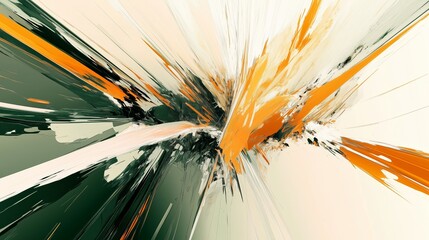 Poster - abstract explosion of colors with orange, green, and beige tones creating dynamic energy on the canv