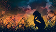 © Mahmud - silhouette of a woman in a park looking down at something she dropped. silhouette design