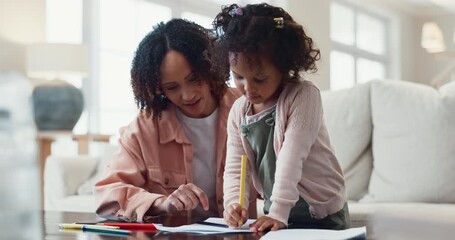 Poster - High five, social worker and child with paper for drawing, creative lesson and motor skills. Developmental psychology, therapy session and young girl with crayons for education, activity and writing