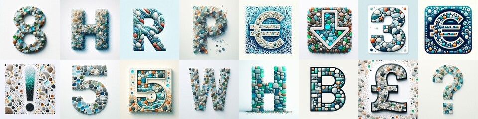 Sea glass pebbles Lettering Typeface. AI generated illustration