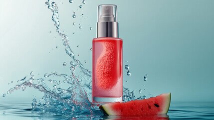 Wall Mural - A bottle of face essence with red watermelon.