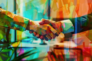 Poster - Two individuals exchanging handshakes in an office setting