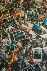 Poster - A stack of old photographs featuring people and buildings