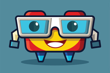 Poster - A cheerful cartoon character with customizable glasses showcases its vibrant colors and playful design, radiating a joyful vibe in a minimalist setting