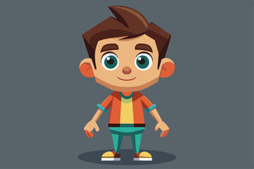 Poster - A young boy character stands confidently, showcasing vibrant clothing and a friendly smile, ready for customization in a cartoon style