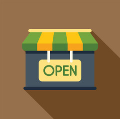 Poster - Small business storefront with open sign hanging on door, welcoming customers inside