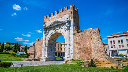 Wall Mural - A view looking across the Arch of Augustus at Rimini, Italy in summertime