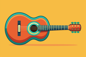 Poster - A colorful acoustic guitar rests against a contrasting yellow background, showcasing its detailed design and inviting aesthetic for music lovers