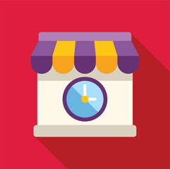 Poster - Simple icon of a shop building with a clock, representing business opening hours