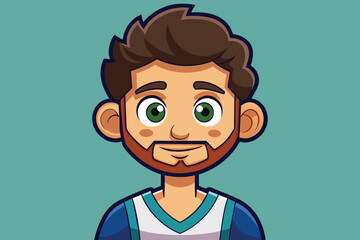 Poster - a young man with a beard and vibrant green eyes smiles cheerfully, showcasing a customizable cartoon