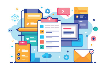Poster - a collection of digital tools and elements designed for enhancing productivity in an office environm