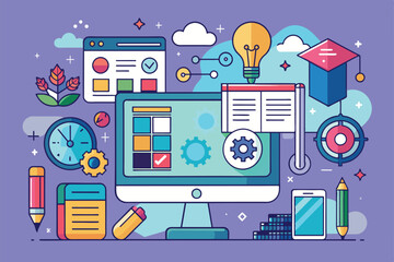 Poster - a colorful illustration showcasing technology tools for creativity and productivity in a contemporar