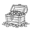 © mannan design - treasure chest full of gold coin coloring page on Isolated transparent background png. generated with AI