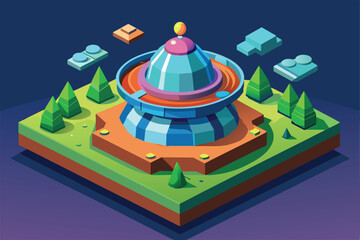 Poster - a vibrant alien spaceship rests in a lush landscape, featuring customizable designs and hovering obj