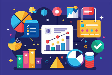 Poster - various colorful charts and graphs display trends and data insights in a creative digital workspace 
