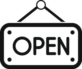 Sticker - Open sign is displayed on a metal plaque hanging from a door indicating the business is open for customers