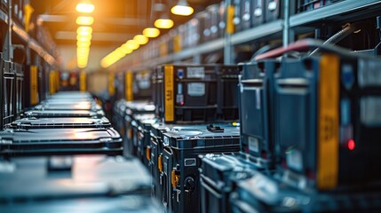 Aufkleber - A row of backup batteries, ready to provide emergency power supply during outages. Generative AI.