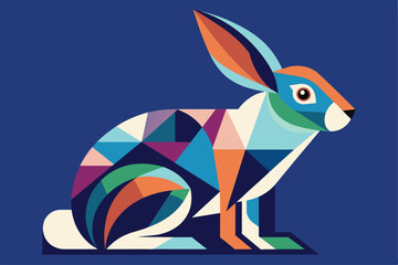 Poster - An abstract rabbit design with vibrant geometric shapes contrasts against a solid background, showcasing creativity and modern artistry