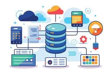 Poster - detailed illustration showcasing the architecture and processes involved in cloud database storage s