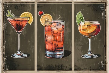 Aufkleber - Three different cocktail glasses on a table