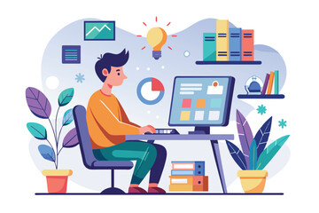 Poster - A person works diligently on a graphic design project at their home office, showcasing creativity and focus in a vibrant workspace
