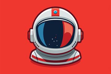 Poster - A striking astronaut helmet illustrated in a customizable semi-flat style, showcasing bold colors against a vibrant red backdrop, ideal for design inspirations