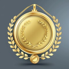 Wall Mural - A gold medal with a laurel wreath on a chain, symbolizing achievement and honor