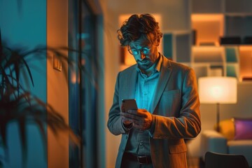 Poster - Man in suit checking his smartphone
