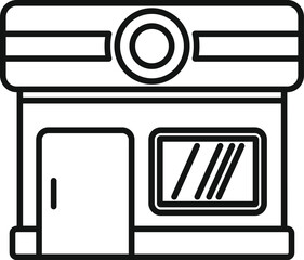 Poster - line art icon of a small business building facade with big round signboard for branding