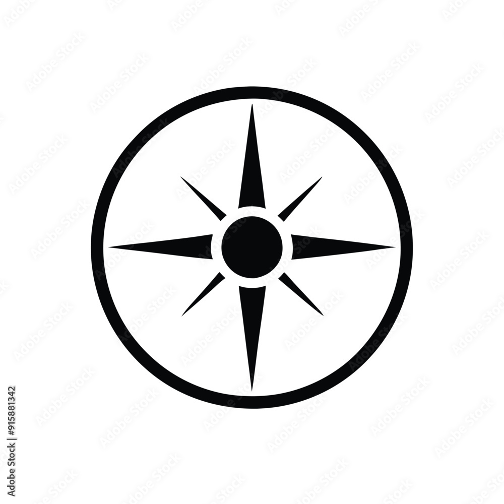 simple black and white compass wind rose icon vector art illustration ...