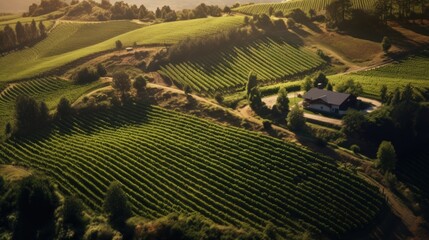 Aerial View of Vineyard with Farmhouse