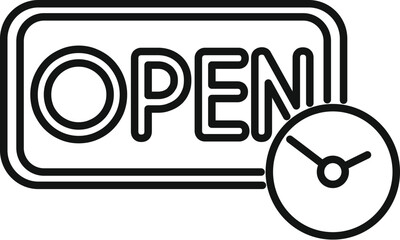 Poster - line icon of a clock showing opening hours next to an open sign