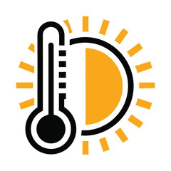 weather temperature icon with sun shape and air thermometer vector art illustration, isolated white 