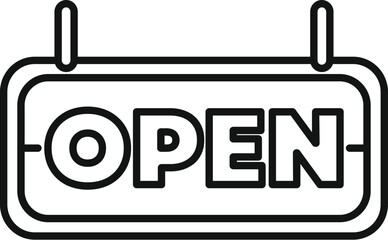 Sticker - Simple black and white line art of an open sign hanging, indicating a shop or business is open for customers