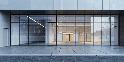 Poster - A modern structure with numerous transparent entrances