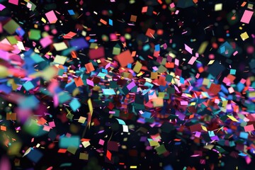 Poster - A bunch of colorful confetti on a black background, ideal for celebrations and parties