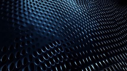 Poster - Textured metallic surface with circular patterns illuminated in dark blue tones for artistic effect