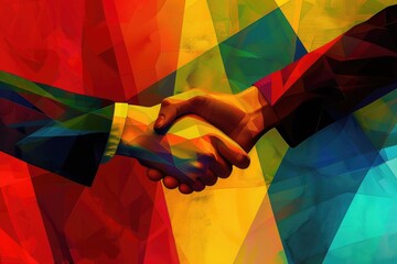 Poster - A close-up shot of two people extending their hands for a handshake, conveying a sense of agreement and understanding
