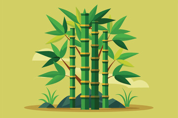 Poster - A vibrant bamboo tree with lush green leaves set against a soft background, inviting customization for various design projects