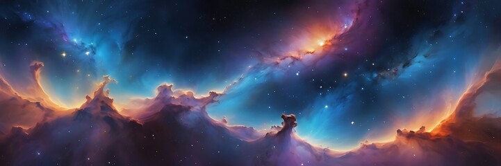 Nebula and stars in night sky web banner. Space background. Universe science astronomy Supernova background wallpaper