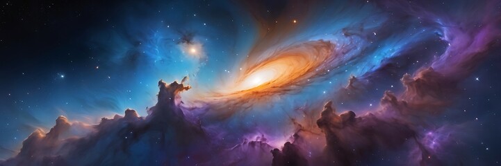 Nebula and stars in night sky web banner. Space background. Universe science astronomy Supernova background wallpaper