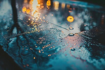 Poster - Wet road with raindrops