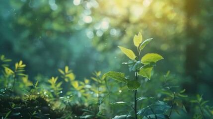 Poster - A small plant grows in the center of a dense forest