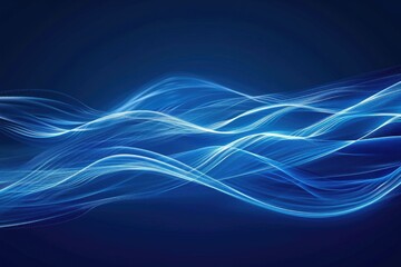 Wall Mural - A vibrant blue wave of light shines brightly against a dark background