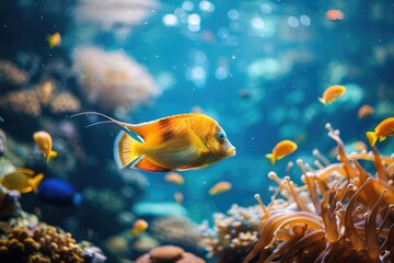 Poster - A colorful fish swims amidst vibrant coral in an aquarium