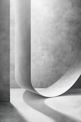 Poster - A black and white photo of a unique, curved concrete structure