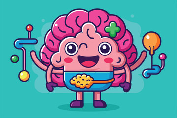 Wall Mural - A cheerful brain character with customizable features interacts with colorful gadgets, showcasing a whimsical and imaginative design filled with fun elements