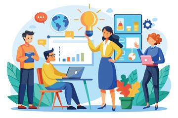 Poster - a group of professionals engage in a brainstorming seminar, sharing ideas and insights to enhance th